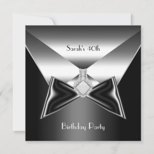40th Birthday Party Silver Black Tie Diamond Jewel Invitation
