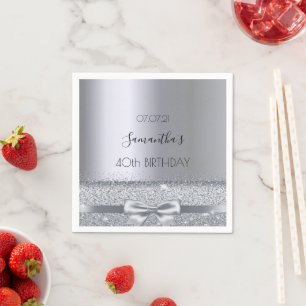 40th birthday party silver bow napkin