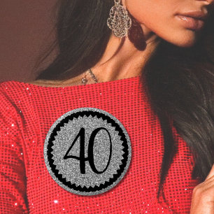 40th Birthday Party Silver Glitter Classic 6 Cm Round Badge