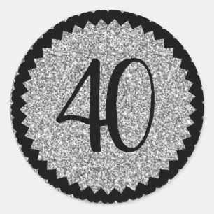 40th Birthday Party Silver Glitter Classic Classic Round Sticker