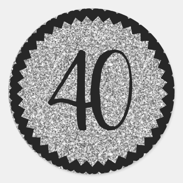 40th Birthday Party Silver Glitter Classic Classic Round Sticker (Front)