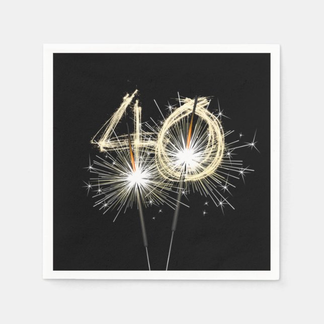 40th Birthday Party Sparklers on Black  Napkin (Front)