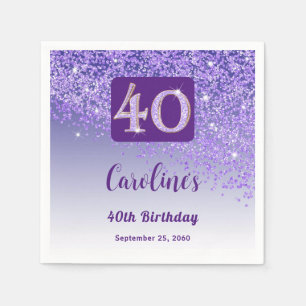 40th Birthday Party Sparkling Purple Glitter Napkin