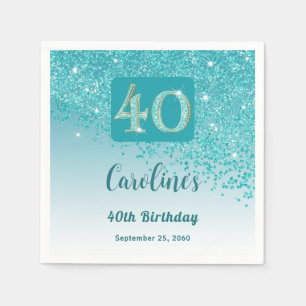 40th Birthday Party Sparkling Teal Blue Glitter Napkin