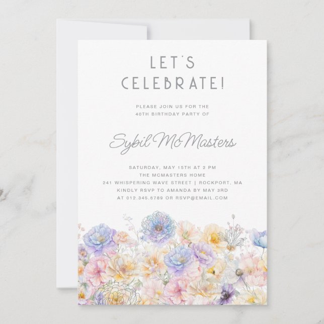 40th Birthday Party Spring Watercolor Floral Invitation (Front)