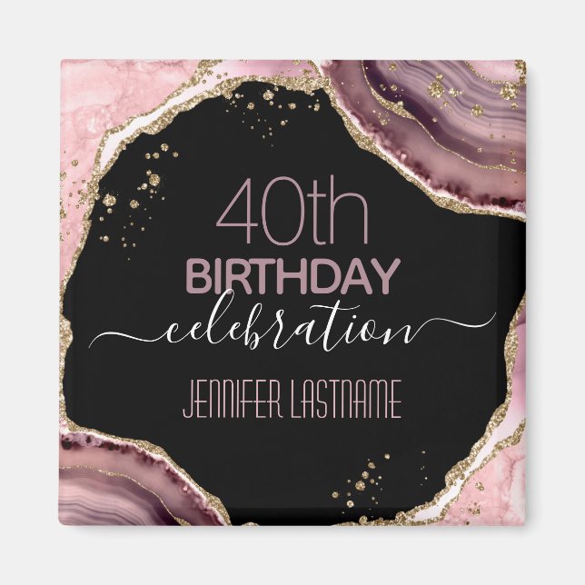 40th Birthday Party Stone and Gold Magnet (Front)