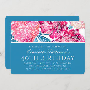 40th Birthday Party Stylish Pink Floral Pattern Invitation