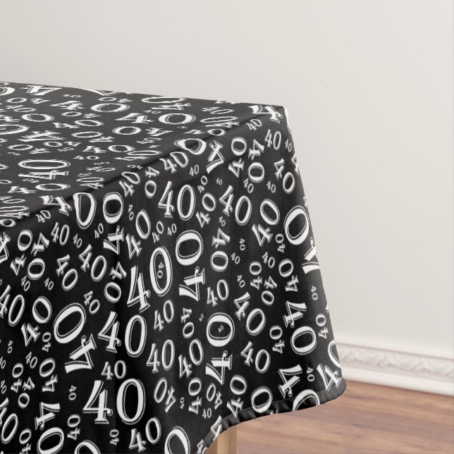 40th Birthday Party Theme, Black and White Tablecloth (In Situ)