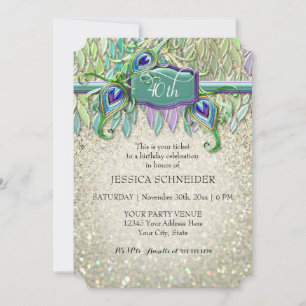 40th Birthday Party Ticket Peacock Feather Invitation