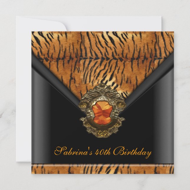 40th Birthday Party Tiger Black Orange Stripe Invitation (Front)