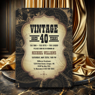 40th Birthday Party Vintage Theme World Map Invitation