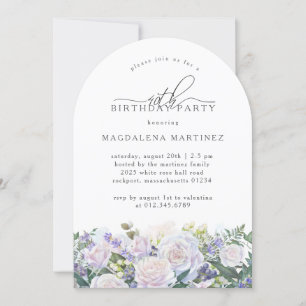 40th Birthday Party White Rose Blue Floral Invitation