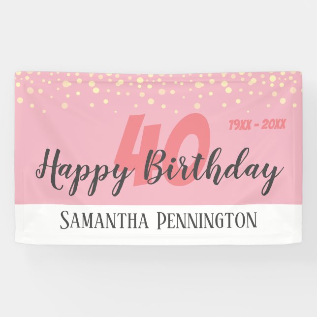40th Birthday Party with Confetti Pink Banner (Horizontal)