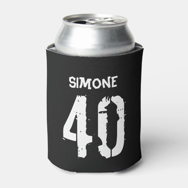 40th Birthday Personalised Black White Can Cooler (Can Front)