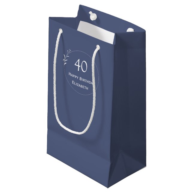 40th Birthday Personalised Blue Small Gift Bag (Front Angled)