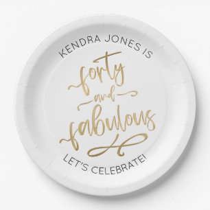 40th Birthday Personalised Gold Glitter Paper Plat Plate