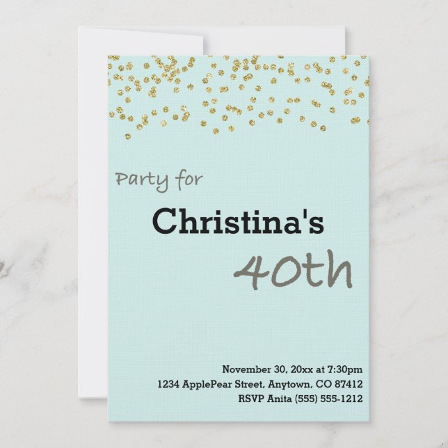 40th Birthday Personalised in Pastel Colours Invit Invitation (Front)