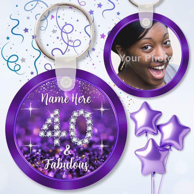 40th Birthday Personalised Party Favours, for Her Key Ring (Party favors for 40th birthday female. 40 and fabulous party favors for her. 40th birthday goodies.)