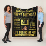 40th Birthday Personalised Photo Fleece Blanket<br><div class="desc">A large sized modern typography 40th birthday design in black and gold. This fabulous fleece blanket can be personalised with the name of the fortieth birthday recipient, a photo and a message. It contains several birthday quotes including 'life begins at 40' and 40 years loved'. If you think someone needs...</div>