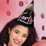 40th birthday personalised photo glitter pink name party hat<br><div class="desc">Personalised custom photo and name birthday party hat. Ideal for a special fortieth birthday party celebration. Glitter effect pink and silver forty and 40 text design on black. Add your own photo and birthday girls name. Original art and design by Sarah Trett for www.mylittleeden.com</div>