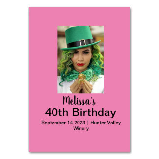 40th Birthday Personalised Photo pink Table Number