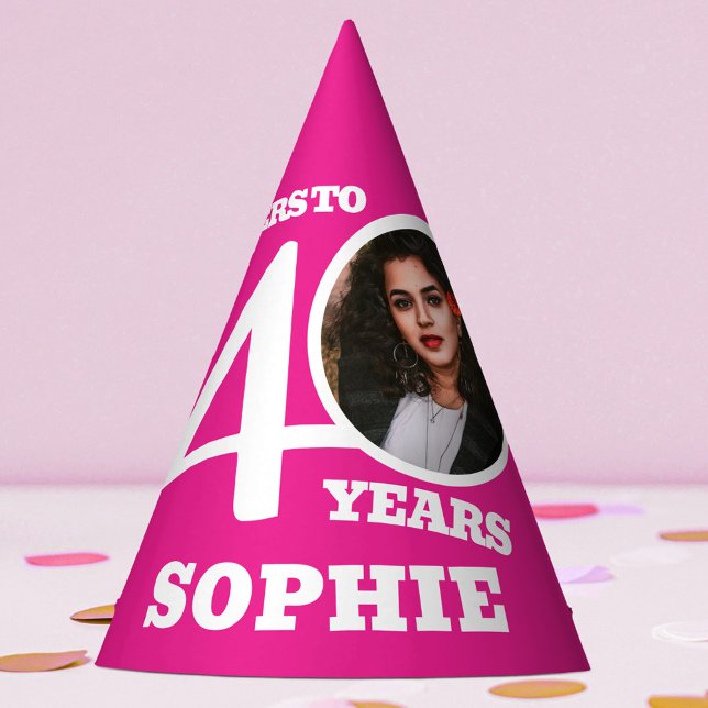 40th birthday personalised photo white pink party hat (Creator Uploaded)
