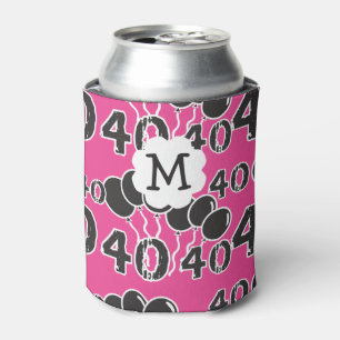 40th Birthday Personalised PINK BLACK Monogram Can Cooler