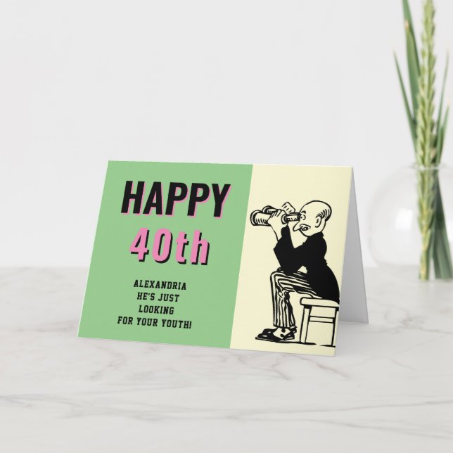 40th Birthday Personalised Retro Funny Cartoon Card (Front)