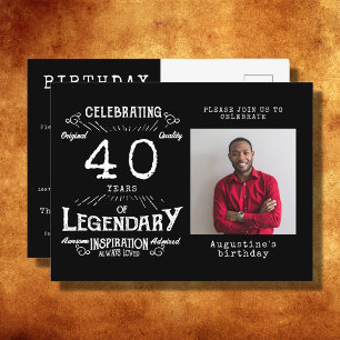 40th Birthday Photo Black Vintage Birthday Invites Postcard
