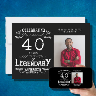 40th Birthday Photo Black Vintage Invitation