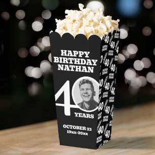 40th birthday photo black white custom popcorn favour box