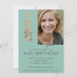 40th birthday photo born in 1985 teal blue  invitation