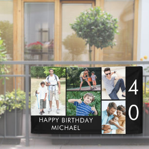 40th Birthday Photo Collage 5 Picture Black White Banner