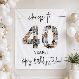 40th Birthday Photo Collage Backdrop Tapestry