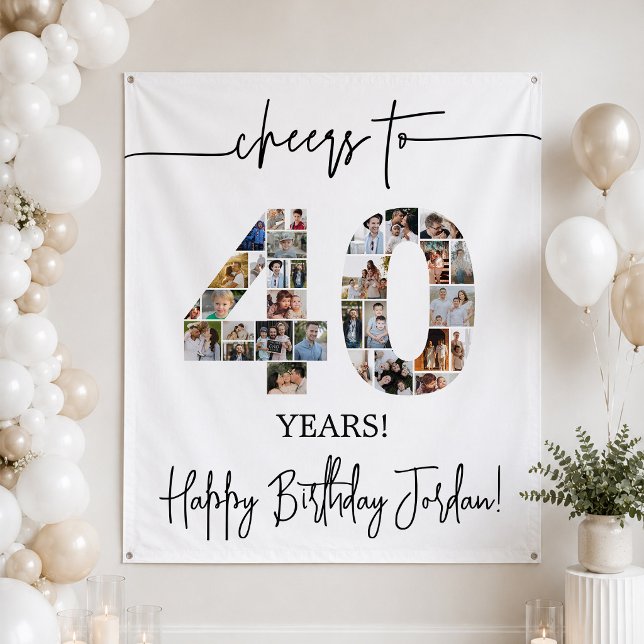 40th Birthday Photo Collage Backdrop Tapestry (Creator Uploaded)