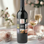 40th birthday photo collage black wine label<br><div class="desc">A wine bottle label for a 40th birthday party for a guy,  celebrating his life with a collage of 8 of your own photos.  Templates for a name,  age 40 and a date.  Date of birth or the date of the party.  White coloured letters.  Black background.</div>