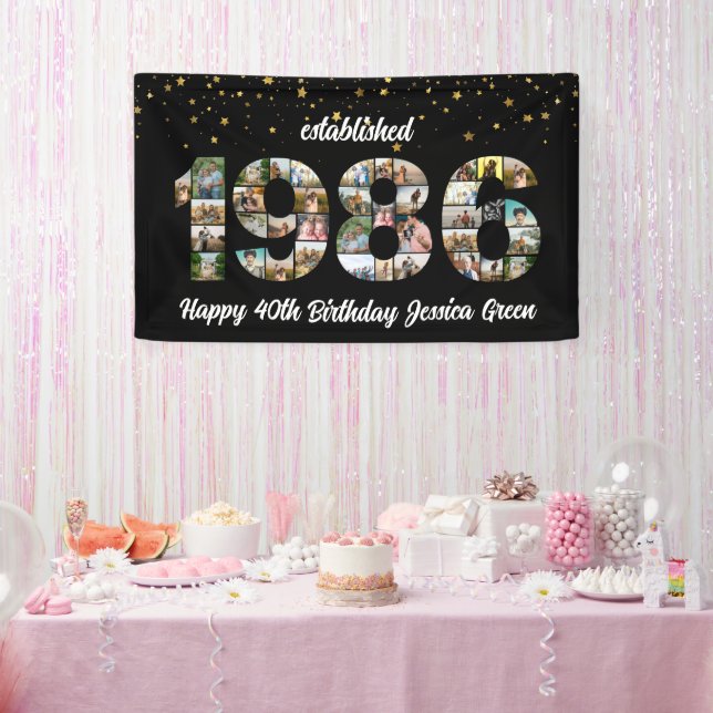 40th birthday Photo Collage established 1986 Banner (Party)