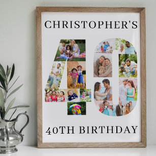 40th Birthday Photo Collage Number 40 Personalised Poster