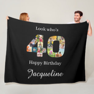 40th birthday Photo Collage Template Fleece Blanket