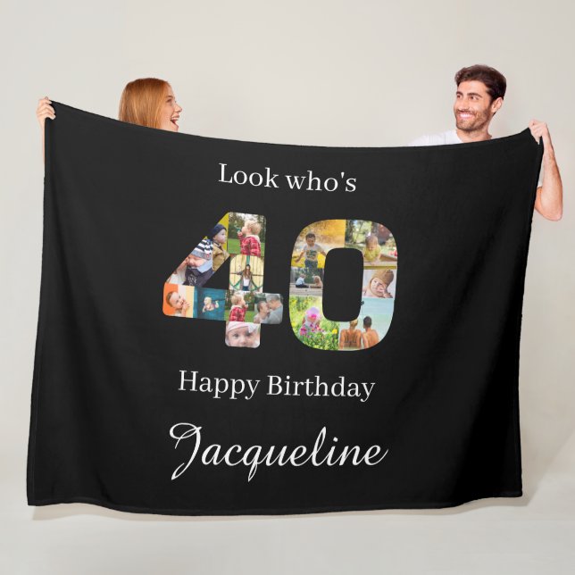 40th birthday Photo Collage Template Fleece Blanket (In Situ)