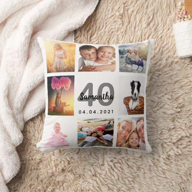 40th birthday photo collage woman white cushion (Blanket)