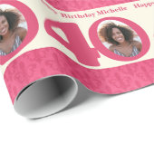 40th Birthday photo fun cream pink wrapping Wrapping Paper (Roll Corner)