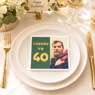 40th birthday photo green gold balloons cheers napkin