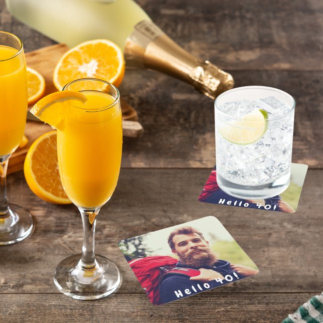 40th birthday photo guys men square paper coaster (Creator Uploaded)