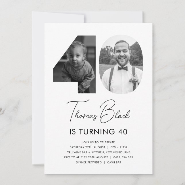 40th Birthday Photo Invitation (Front)