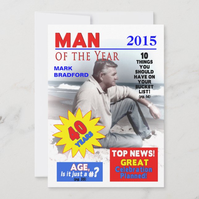 40th Birthday PHOTO Invitation - Magazine Cover (Front)