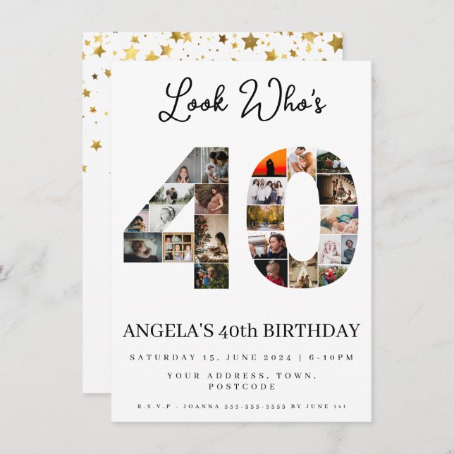 40th birthday photo montage look who's 40  invitation (Front/Back)