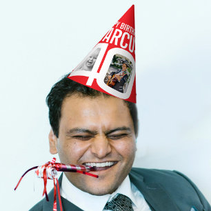 40th birthday photo personalised red white party hat