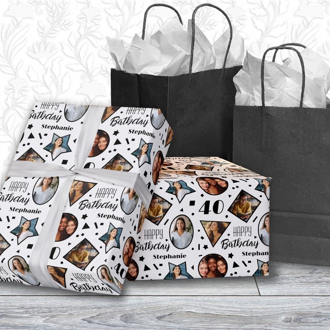40th Birthday Photo Wrapping Paper (Creator Uploaded)