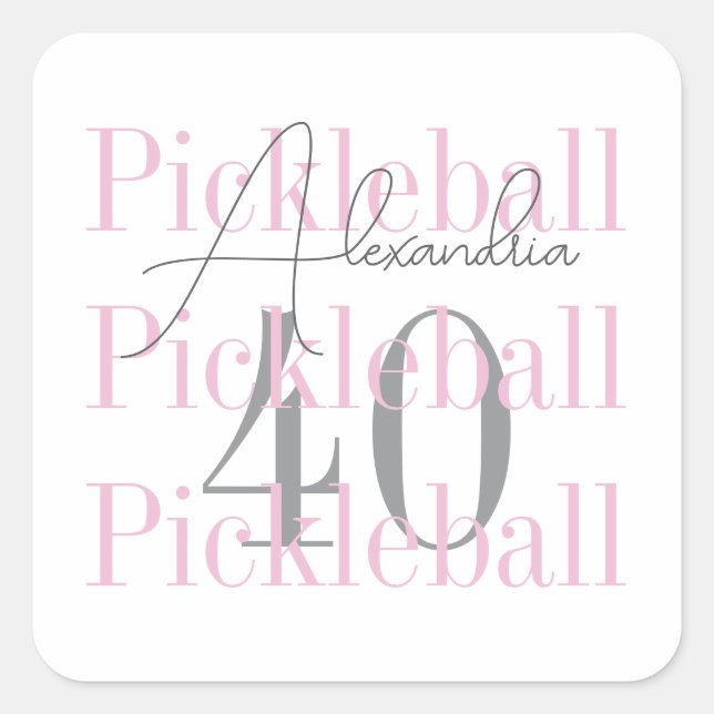 40th Birthday Pickleball Party Pink Square Sticker (Front)